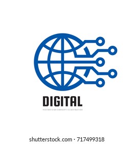 Digital World - Vector Business Logo Template Concept Illustration. Globe Abstract Sign And Electronic Network. Technology Design Elements