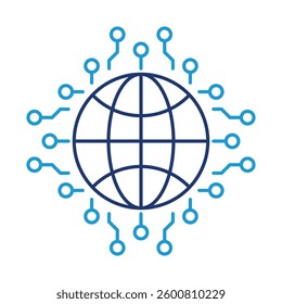 Digital World Vector Icon – Globe with Digital Circuits Representing Global Connectivity, Digital Transformation, and the Internet of Things