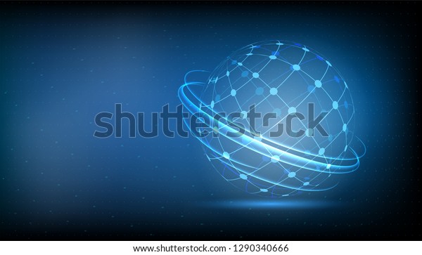 Digital world in your\
fingertip and global connection concept; the virtual digital\
spherical ball symbolized the business in modern world that is in\
your hand anywhere on\
earth\

