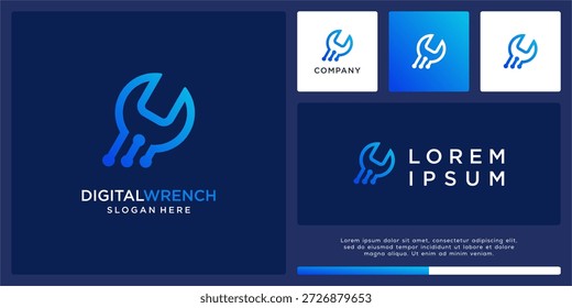 Digital wrench logo design with line.