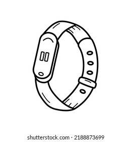 Digital wrist smart watch, vector doodle icon illustration