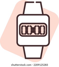 Digital Wrist Watch, Illustration, Vector On White Background.