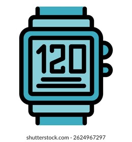 Digital wrist watch showing the time on the screen with buttons on the side