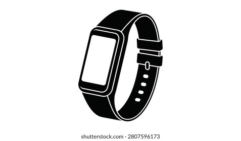 Digital wristwatch with strap and buckle black and white silhouette watch