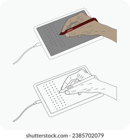 Digital Writing Pad, writing tap, Creative Pen Display with hand, Drawing board, vector image