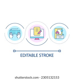 Digital writing skills loop concept icon. Content creation abstract idea thin line illustration. Copywriting job. Digital literacy. Isolated outline drawing. Editable stroke. Arial font used