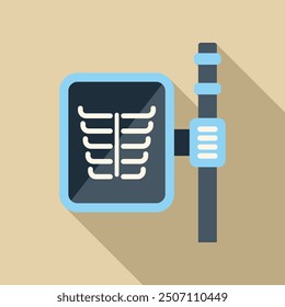 Digital x ray machine showing human ribs on screen icon in flat style with long shadow