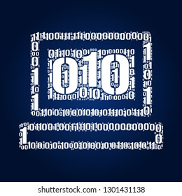 Digital zero and one number word cloud in computer shape, vector file for EPS10