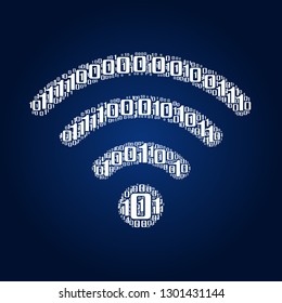 Digital zero and one number word cloud in Wifi shape, vector file for EPS10