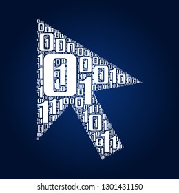 Digital zero and one number word cloud in cursor and pointer shape, vector file for EPS10