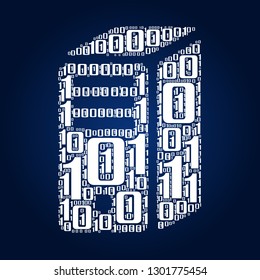 Digital zero and one number word cloud in computer shape, vector file for EPS10