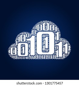 Digital zero and one number word cloud in cloud shape, vector file for EPS10