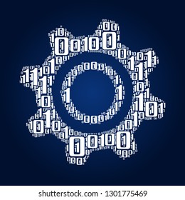 Digital zero and one number word cloud in gear shape, vector file for EPS10