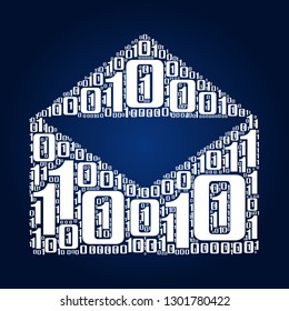 Digital zero and one number word cloud in mail shape, vector file for EPS10