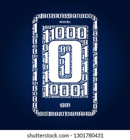 Digital zero and one number word cloud in mobile shape, vector file for EPS10