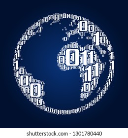 Digital zero and one number word cloud in world shape, vector file for EPS10