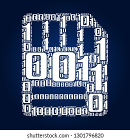 Digital zero and one number word cloud in memory card icon, vector file for EPS10