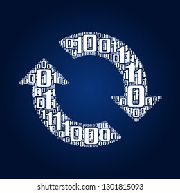 Digital zero and one number word cloud in transfer arrow shape, vector file for EPS10