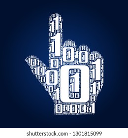 Digital zero and one number word cloud in cursor and pointer shape, vector file for EPS10