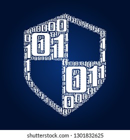 Digital zero and one number word cloud in shield icon, vector file for EPS10