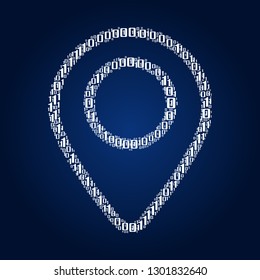 Digital zero and one number word cloud in pin map icon, vector file for EPS10