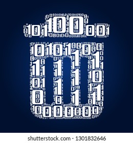 Digital zero and one number word cloud in bin icon, vector file for EPS10