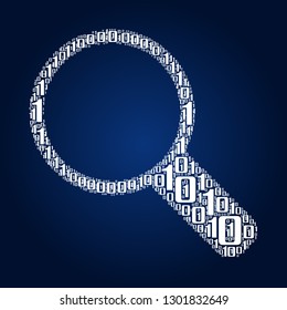 Digital zero and one number word cloud in magnifying icon, vector file for EPS10