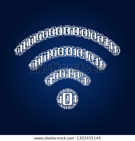 Digital zero and one number word cloud in Wifi shape, vector file for EPS10