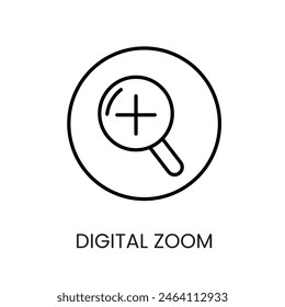 Digitales Zoom-Linien-Vektorgrafik-Symbol mit editierbarem Strich für die Platzierung auf dem CCTV-Kamerasystemverpackung