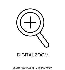 Digital Zoom line vector icon with editable stroke for placement on cctv camera system packaging