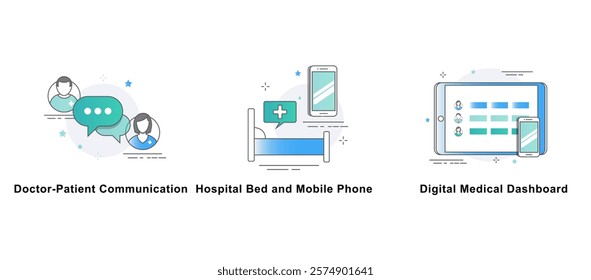 Digital-First Patient Care. Hospital Bed and Mobile Phone, Digital Medical Dashboard, Doctor-Patient Communication