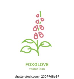 Digitalis purpurea. Outline element for logotype, symbol, insignia design. Botanical collection. Editable vector illustration isolated on a transparent background.