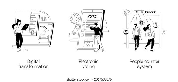 Digitalization Abstract Concept Vector Illustration Set. Digital Transformation, Electronic Voting, People Counter System, Paperless Workflow, Internet Ballot, Retail Traffic Report Abstract Metaphor.