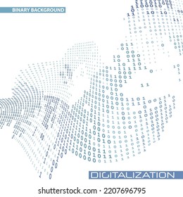 Digitalization. Binary Data Flow By Curved Stream Of Ones And Zeros. Digital Vector Graphic Pattern