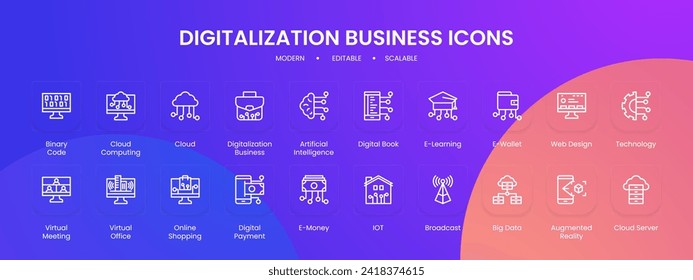 Digitalization business icon collection with black outline style. digital, set, business, web, collection, technology, symbol, internet. Vector Illustration