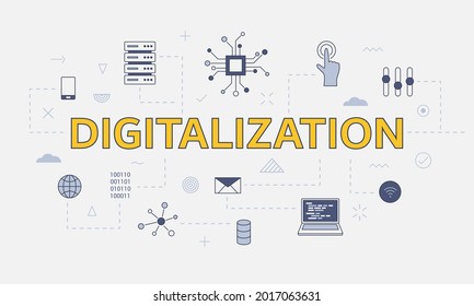 digitalization concept with icon set with big word or text on center