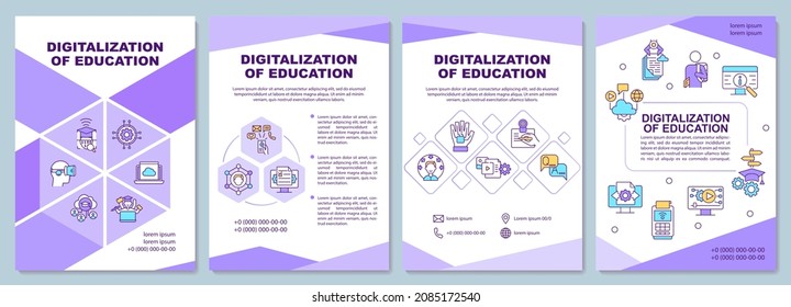 Digitalization of education brochure template. Online learning. Flyer, booklet, leaflet print, cover design with linear icons. Vector layouts for presentation, annual reports, advertisement pages