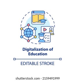 Digitalization of education concept icon. Emerging skill in development abstract idea thin line illustration. Isolated outline drawing. Editable stroke. Arial, Myriad Pro-Bold fonts used