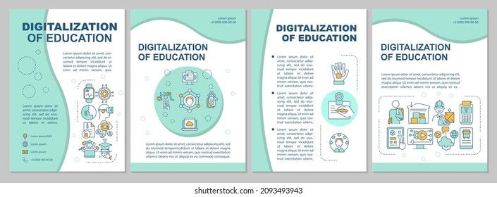 Digitalization of education system brochure template. E-learning. Flyer, booklet, leaflet print, cover design with linear icons. Vector layouts for presentation, annual reports, advertisement pages