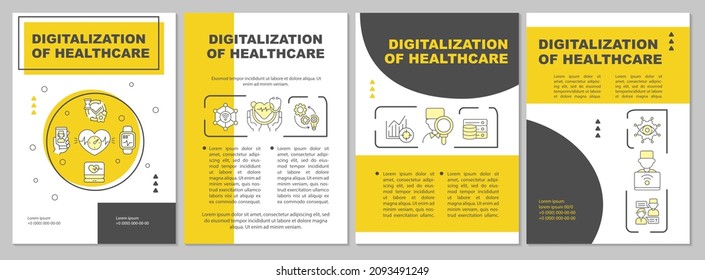 Digitalization of healthcare support brochure template. Flyer, booklet, leaflet print, cover design with linear icons. Vector layouts for presentation, annual reports, advertisement pages