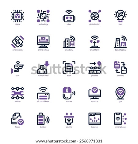 Digitalization icon pack for your website, mobile, presentation, and logo design. Digitalization icon dual tone design. Vector graphics illustration and editable stroke.