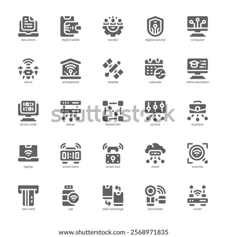 Digitalization icon pack for your website, mobile, presentation, and logo design. Digitalization icon glyph design. Vector graphics illustration and editable stroke.