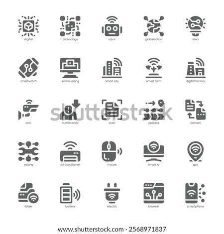 Digitalization icon pack for your website, mobile, presentation, and logo design. Digitalization icon glyph design. Vector graphics illustration and editable stroke.