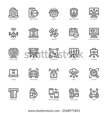 Digitalization icon pack for your website, mobile, presentation, and logo design. Digitalization icon outline design. Vector graphics illustration and editable stroke.