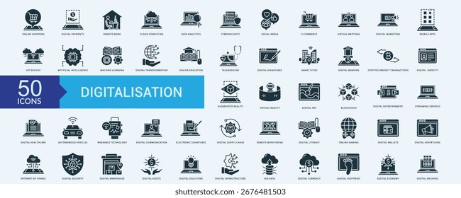 Ícone de digitalização define vetor de ilustração de glifo