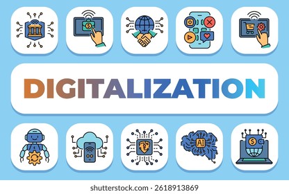 Digitalização do conceito de texto da sociedade. Shablon para apresentação e Infographics. Ícones mínimos de limpeza para aplicativos e sites.