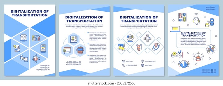 Digitalization of transportation brochure template. Public vehicle. Flyer, booklet, leaflet print, cover design with linear icons. Vector layouts for presentation, annual reports, advertisement pages