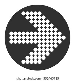 Digitalized white arrow icon with dots isolated on gray and white background. The flat design arrow points the right direction - Eps10 vector graphics and illustration