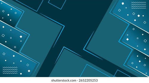 A digitally created background featuring geometric shapes and patterns in shades of teal and blue. The design incorporates squares, rectangles, and diamond s...