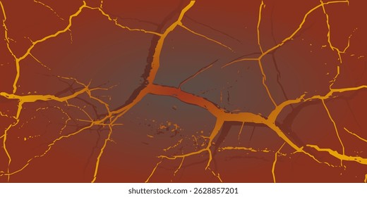 A digitally created illustration of a cracked earth texture with vibrant orange and red hues, perfect for backgrounds or design elements. This artwork evokes a sense of heat, dryness, and geological f